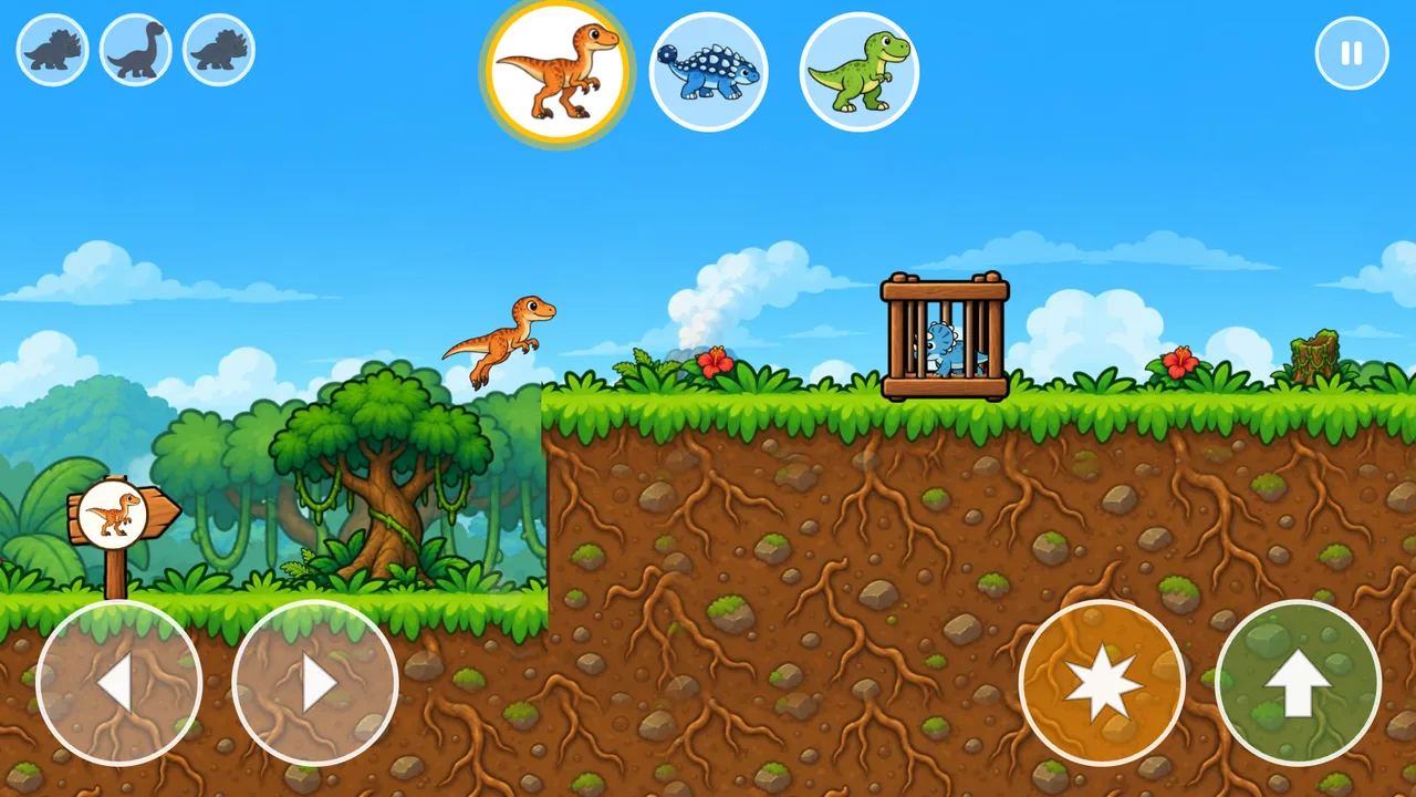 The Velociraptor leaping between jungle ledges