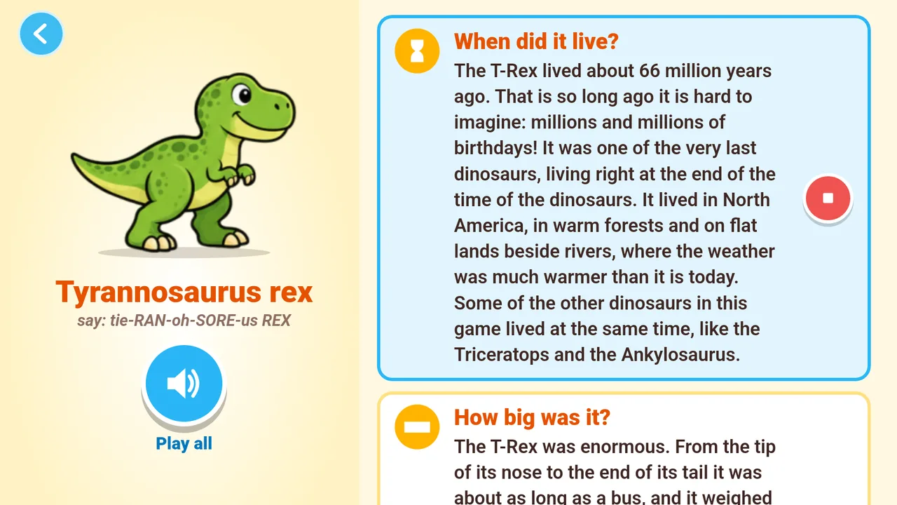 A narrated dinosaur fact page